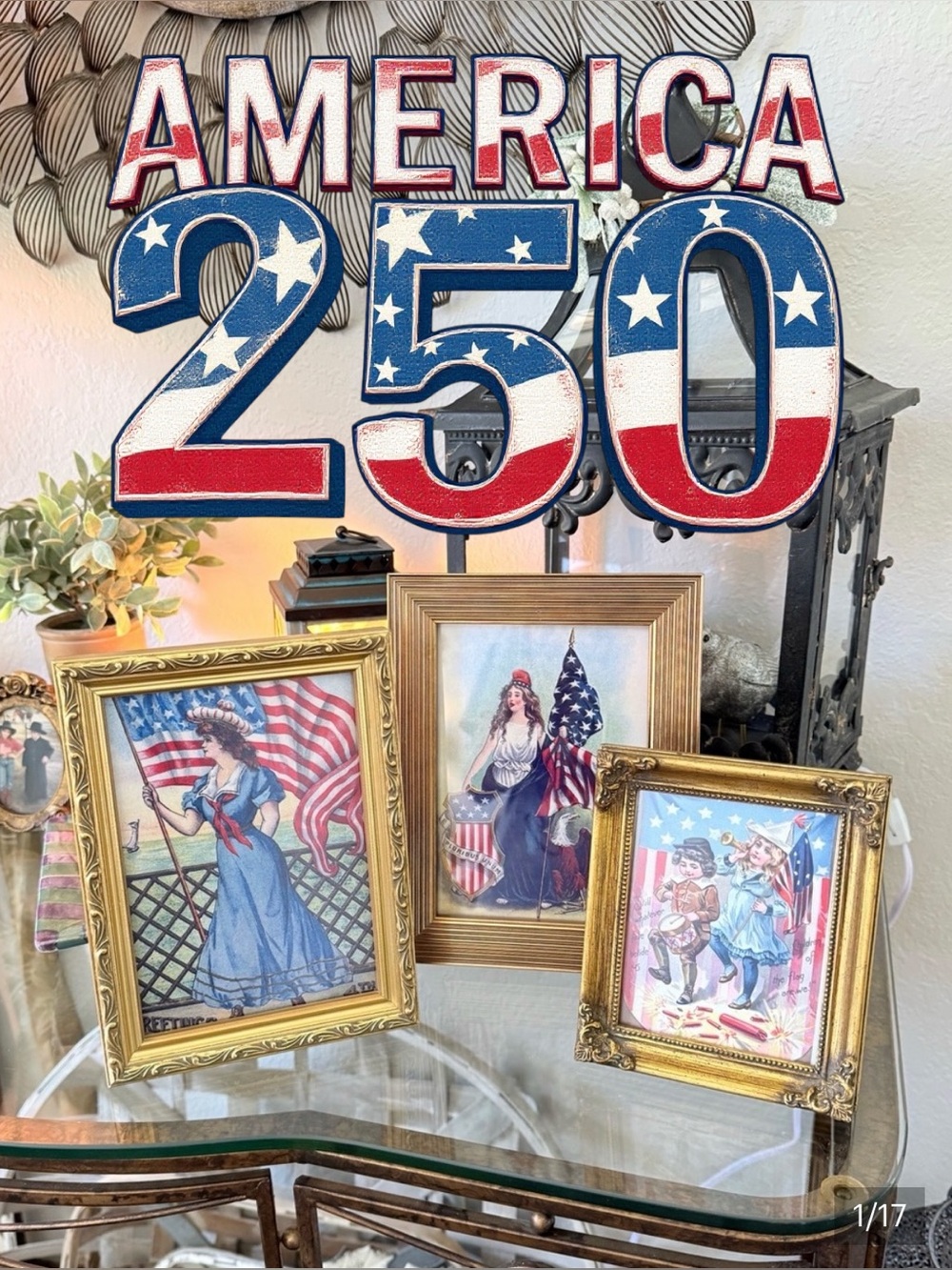 Set of 3 Vintage Patriotic Framed Prints – Mixed Gold Ornate Frames